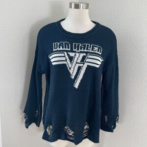 TRUNK Ltd. Womens XS Navy Blue Distressed Van Halen Sweater Long Sleeve Knit Top